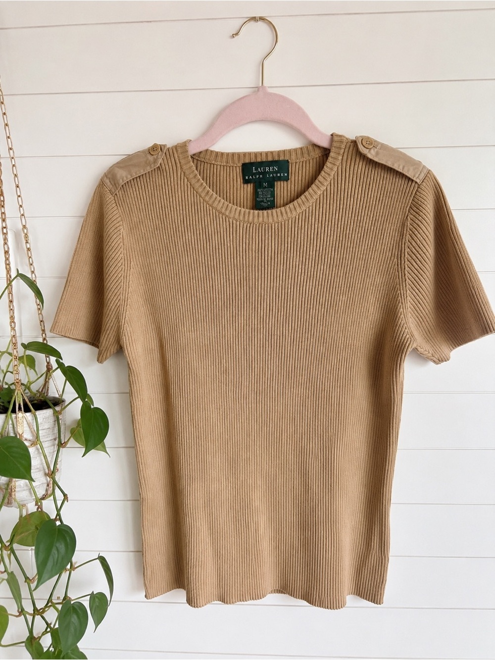 lauren ralph lauren ribbed cotton sweater top medium tan preppy coastal teacher